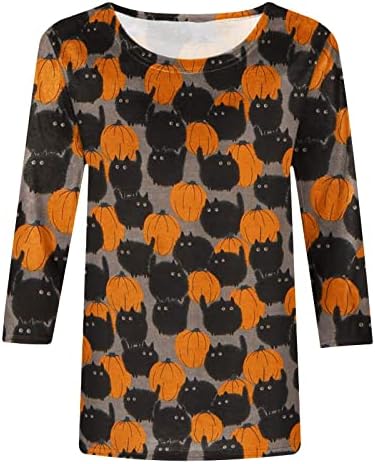 Върховете на Хелоуин, Дамски Модни Свободна Тениска С Принтом, Блуза, със средна дължина, с 3/4 ръкави, Ежедневни блузи С кръгло