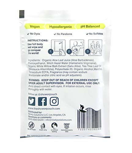 Кърпички за цялото тяло, в чанта за душ (15 опаковки) с натурален успокояващ алое и хипоалергенни Индивидуални кърпи за тяло Преносим