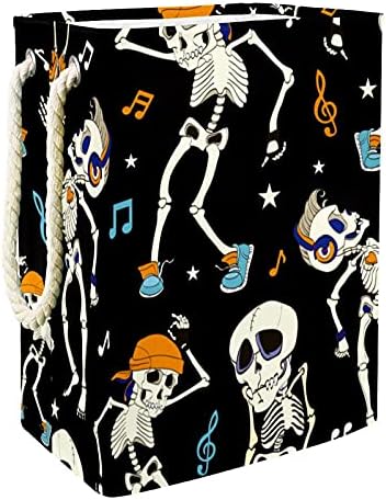 Inhomer Забавен Скелет, Танцуващ Музикални Ноти, Голяма Кошница за дрехи, Водоустойчив Сгъваема Кошница за дрехи, Органайзер