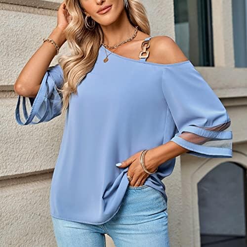 Новост Блуза за жени, Скъсяване на Ръкави на едно рамо, Однотонная Тениска, Шифоновая Базова Проста Модни Удобна Тениска