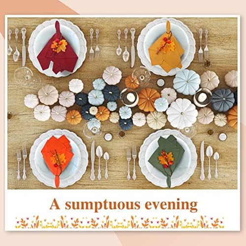 Remagr Комплект от 8 Есенните Филтър Кърпички за Деня на Благодарността с пръстени за салфетки във формата на Кленов листа, за Многократна