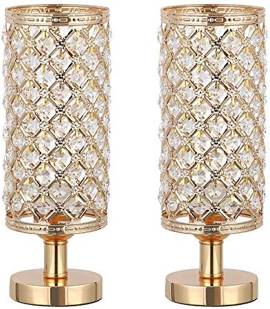 Набор от настолни лампи HAITRAL Crystal от 2 теми - Елегантен Декоративен малка странична лампа с Абажуром от Прозрачни Кристални