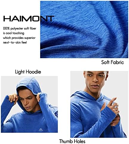 Haimont Мъжки Лека Солнцезащитная Hoody с дълъг ръкав UPF 50 +, Риза, със защита от ултравиолетови лъчи, Бързосъхнеща Спортна