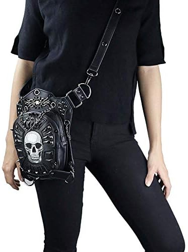 YANG1MN Мини-Овални Дамски Чанта от изкуствена кожа в стил Пънк, Мултифункционална Чанта На рамото, Черен Череп, Външни