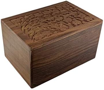 Дървена урна Indian Glance - Урна за кремация човешки погребения с ръчно резбовани (Капацитет урна 7 x 5 x 3,5: 80 кубически сантиметра)