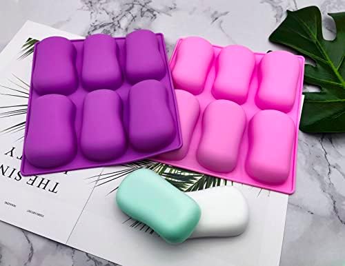 2 опаковки Многофункционални силиконови форми за сапун (Лилаво, розово), 6 Кухини една Голяма Форма за собственоръчно сапун Направи си сам