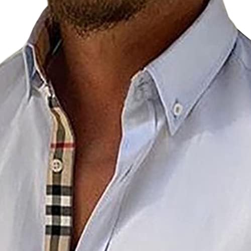 DGHM-JLMY Мъжки Модни Тънка Риза в клетка С Ревера на Ризата в Контрастен цвят, с дълъг ръкав, Ежедневни Лека Риза с копчета