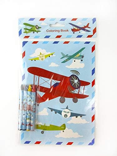 Набор от Книги-оцветители TINYMILLS Airplane с 12 Книжками-оцветители и 48 Цветни Моливи Аксесоари за парти в чест на рождения Ден на