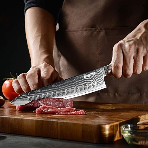 нож на главния готвач enowo Damascus 8 lnch, 4-степенна кухненски острилка премиум-клас с задълбочаване на суши, с ергономичен дизайн
