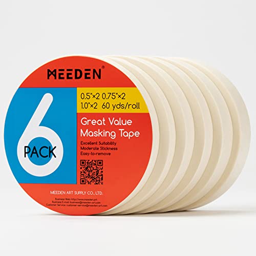 Художествена лента MEEDEN 6 опаковки 0,5, 0,75, 1.0 и с обща дължина 1082,7 фута (330 м), бяла, не съдържа киселини, лесно се премахва,