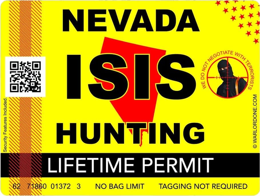 Стикер с виза за лов на терористи ИГИЛ щата Невада, залепващ Винил Стикер NV - C2973 - стикери Размер 6 инча или 15 см