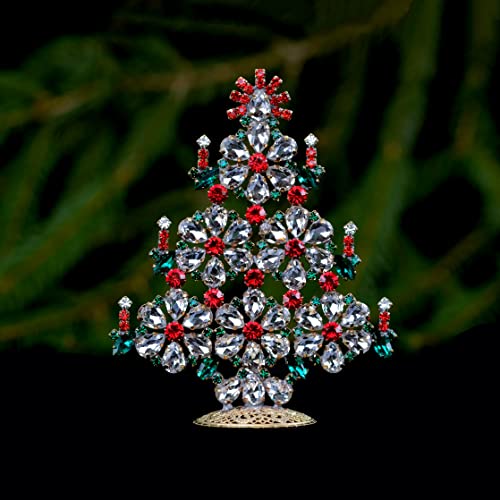 Коледно дърво Flower Power (прозрачна, червена и зелена), елегантна коледно дърво, за ръчна работа с прозрачни и цветни кристали.