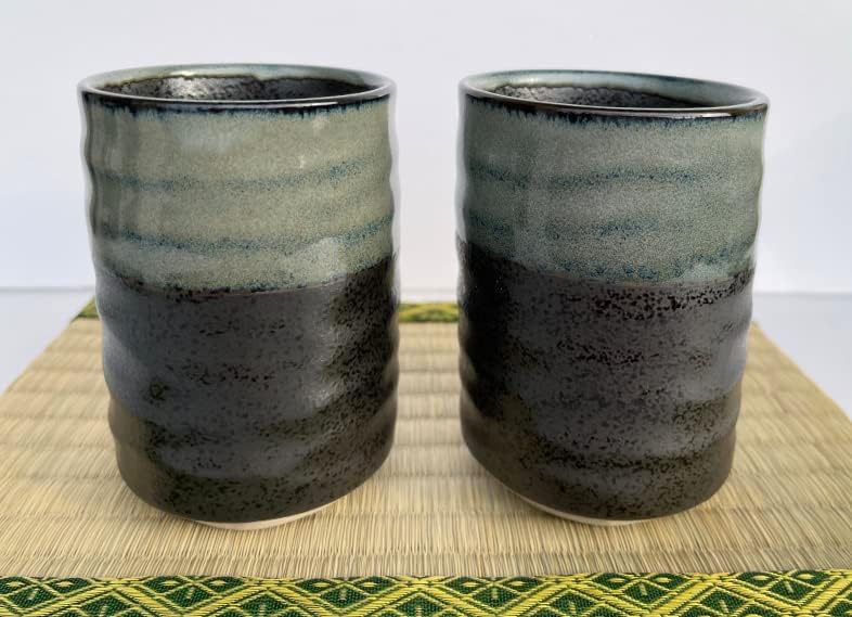 Японски Чаени чаши за суши Yunomi, 13,5 Течни унции, Посуда Mino, Kurosuisho за горещ зелен чай, чай Мач, Комплект от 2 Банчей от