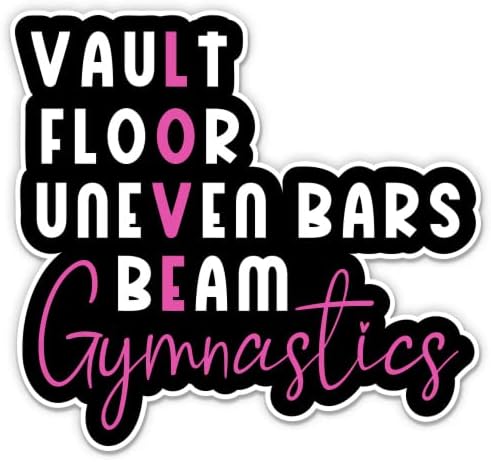 Етикети Love Gymnastics Каса Floor Bars Beam - 2 опаковки, 3-инчов стикери - Водоустойчив винил за колата, телефон, бутилки с вода, лаптоп