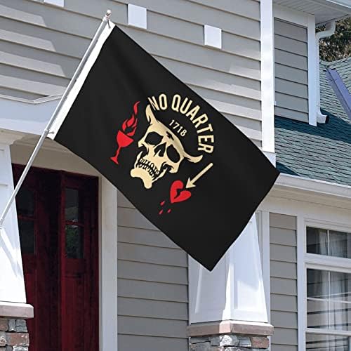 Пиратски Флаг No Quarter No Mercy 3x5 Фута Двустранен Ярък Цветен Флаг със защита от Избледняване и ултравиолетови лъчи за Външната