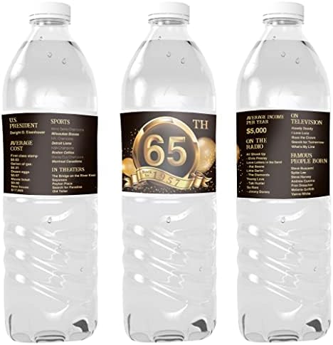 С 65-ти рожден Ден, Етикети за бутилки с вода, черно-златни Етикети с надпис 1957 г., Етикети за бутилки с вода, Рожден Ден,