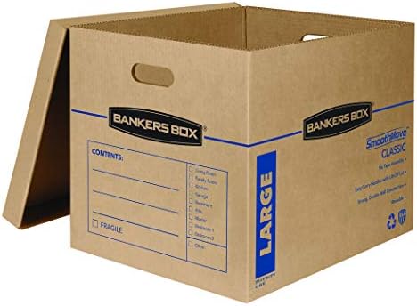 Кутии Bankers Box SmoothMove Classic за преместване, монтаж, без лента, удобна дръжка за носене, Среден размер, 18 x 15 x 14