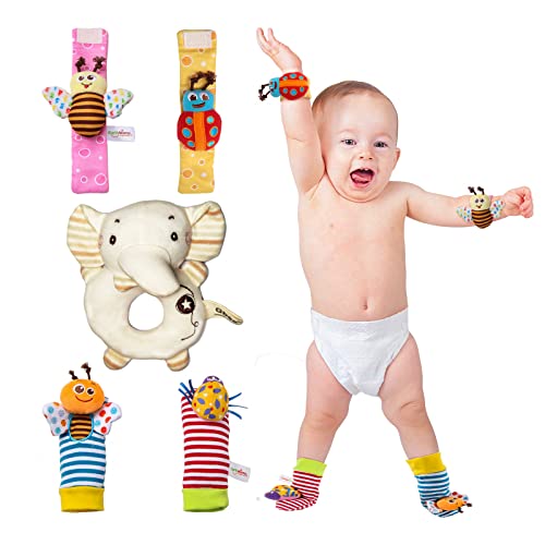 Набор от играчки-дрънкалки PHREKUDA за чорапи и китките, Плюшени Дрънкалки за бебета, Дрънкалки за Бебета, Подаръци за новородено, момчета