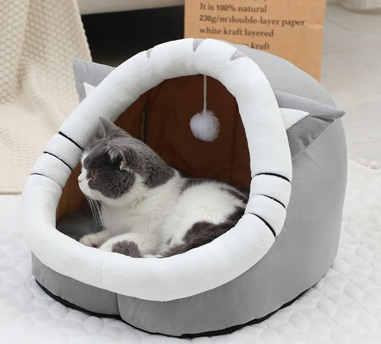 WOWOWMEOW Cat Топла Пещера легло Animal Design Уютно Плюшевое Иглу за котки и Малки Кучета (X-Large, Сив)