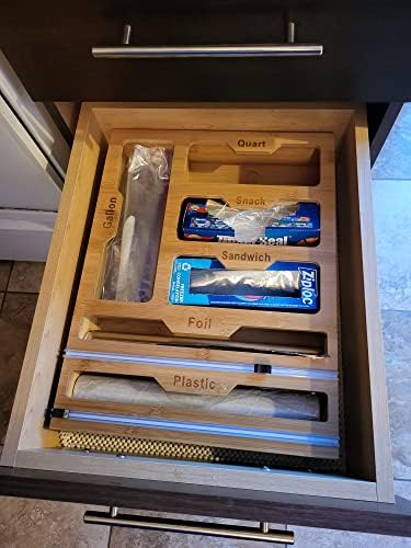 Чанта-органайзер Kidkic с цип за чекмедже с нож, бамбук чанта-органайзер с цип за алуминиево фолио и органайзер за пластмасови опаковки.