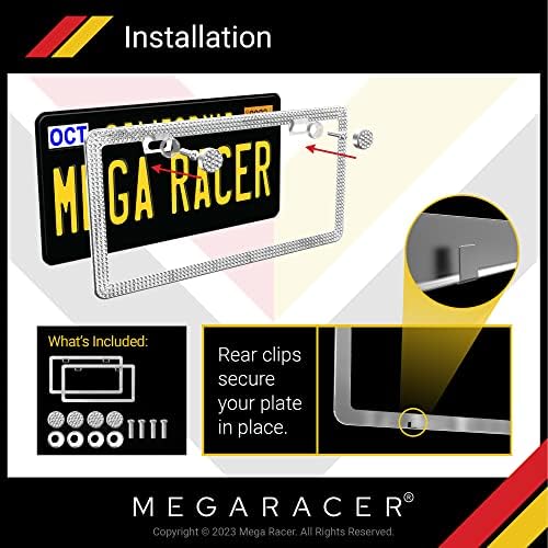 Рамки за регистрационен номер Mega Racer, украсени с кристали за жени, с високо качество, 650 броя, Бели диаманти в три реда, тънък Кристален