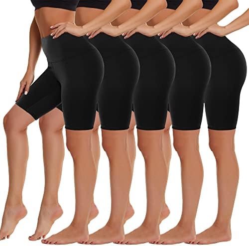 HIGHDAYS 5 Опаковки Байкерских шорти с висока Талия за жени - 8 Мазни Меки Спортни шорти от Ликра За практикуване на Йога