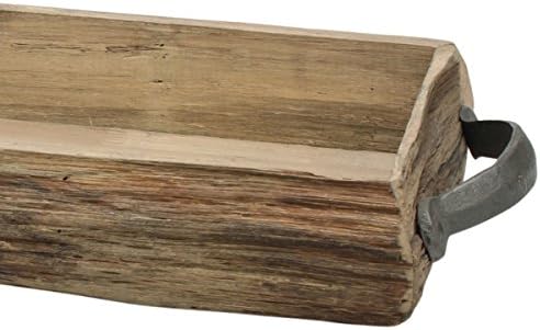 Правоъгълен Сервировочный Табла от естествена дървесна кора Stonebriar с Метални Дръжки, Тава за Иконом в Селски стил, Централна детайл