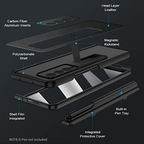 калъф за Samsung Galaxy Z Fold 3 с притежателя на S Pen, за защита на електрически вериги и поставка, вградена защита на екрана и обектива