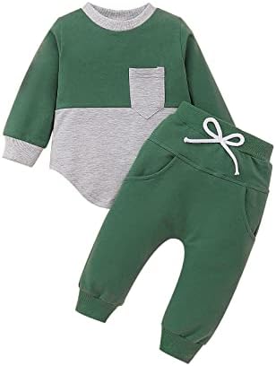Бебешки неща За Новородени Момичета, Памучни Есенни Панталони с дълги ръкави и джобове в стил мозайка за новородени момичета (Зелен,
