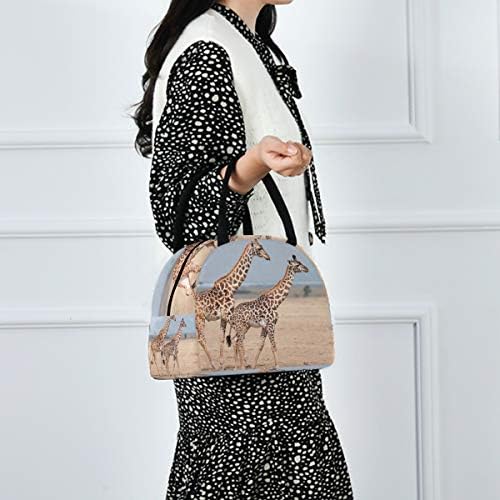 Случайна чанта за обяд Дамски - Girafes Desert Голяма Запечатани Чанта за Обяд с плечевыми ремъци за работния Пикник