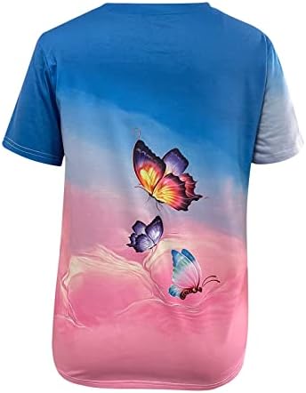 Цветни Блузи с принтом пеперуди за жени, Дамски Ежедневни Ризи с Кръгло деколте и Къс Ръкав, Лятна Свободна Удобна Блуза