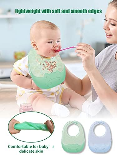 Sebikam/ Комплект от 2 ултра тънки скъп силикон детски нагрудников за бебета и малки деца (6-72 месеца), Водонепропускливи, меки, леки, Унисекс,