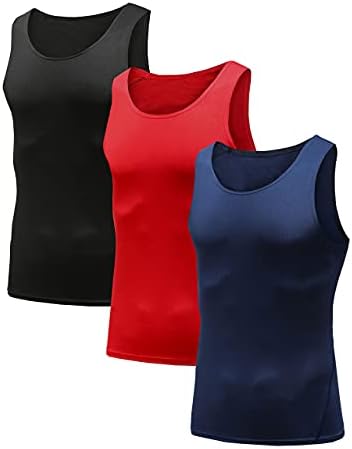 HIBETY Мъжки Компресиране Риза Без ръкави в 3 или 4 опаковки, Основен Слой, Стръмни Суха Компресия, Ризи, Блузи за Фитнес зала