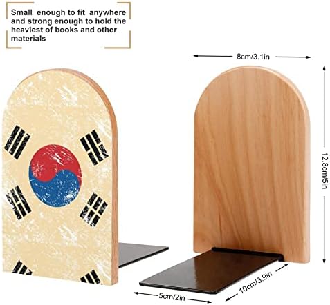 Стойка за книги с Флага на Южна Корея в Ретро стил, Декоративен Принт, Дървени Поставки за книги рафтове, Опаковки от 1 чифт