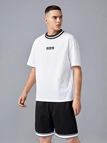 FDSUFDY Комплект дрехи от две части за мъже, тениска и шорти в контрастни райета с надпис и шарките (Цвят: черно-бял, Размер: голям)