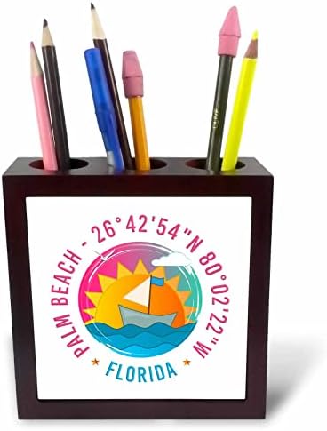 3dRose Palm Beach, окръг Палм Бийч, семейството на плажовете във Флорида. - Държатели за писалки за плочки (ph-370142-1)