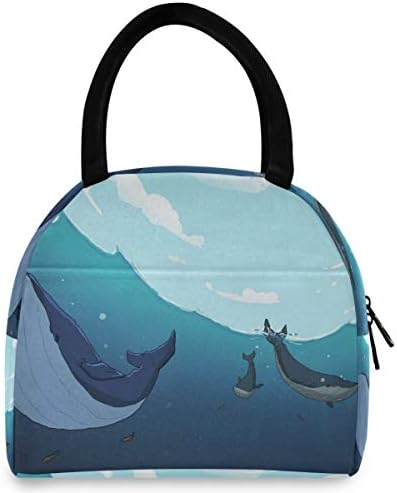 Случайна чанта за обяд Жена - Сладък Животни, Кит, на брега на Океана, Големи Запечатани Торби за Обяд с плечевыми ремъци за работни