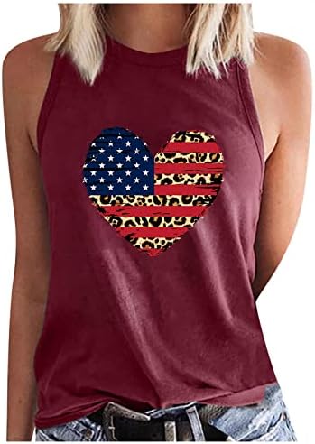 Дамски Патриотични Ризи на 4 юли с Флага на сащ, Върхове със Сърца, Лятна Тениска Без Ръкави, с Флага на САЩ, Тениска Със Звездите, Дрехи