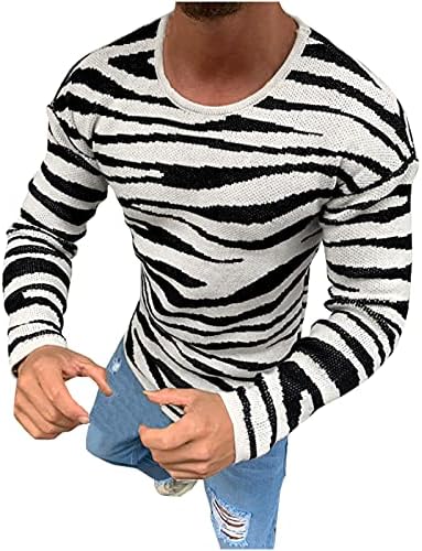 QTOCIO Мъжки Мек Пуловер с кръгло деколте, Ежедневни Пуловери, Мъжки Класически Пуловери, Пуловер Райе Блок на Цвят, с Оребрени
