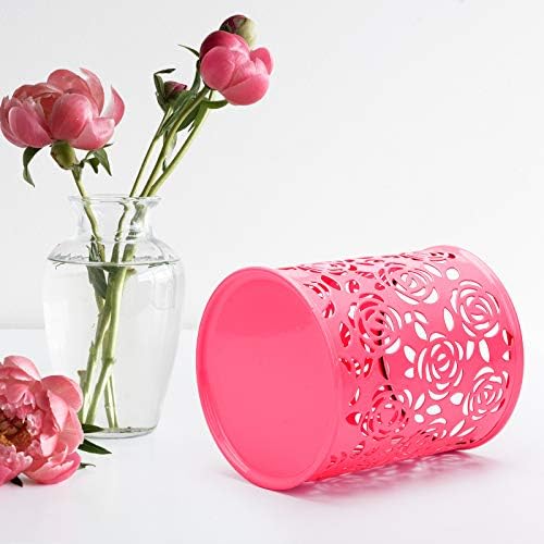 Coolrunner Метална Розата е Цветето на Куха Дръжка на съда за Моливи Цилиндричен Контейнер За Грим Козметични Четки Притежателя