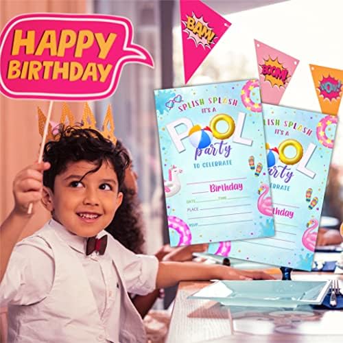 Покана за парти с игри в басейна на рожден Ден, Splish Splash! Покани Картички За момчета и Момичета, Определени от 20 Покани