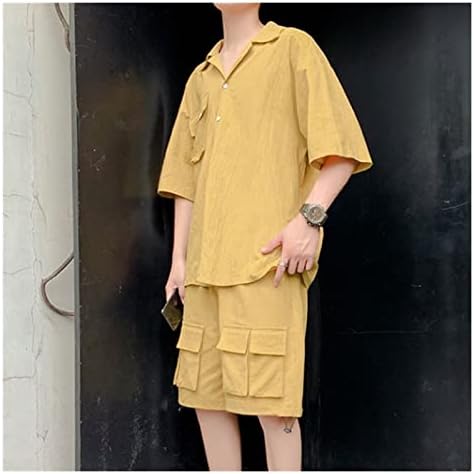 Ризи n /a + Шорти Летни Мъжки комплекти за отдих, Свободно спортен костюм с къс ръкав (Цвят: жълт Размер: XXXLcode)