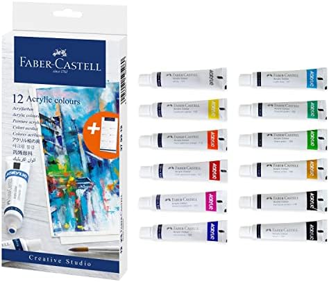 Комплект акрилни бои Faber-Castell - 12 Цвята в Тюбиках, Комплект Акрилни бои за възрастни