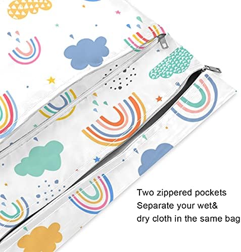 AUUXVA Водоустойчив Мокра торба 2 опаковки Сладък Cartoony Текстилен чанта за Пелени с Шарени Дъги, Пътен Бански костюми, Облекло