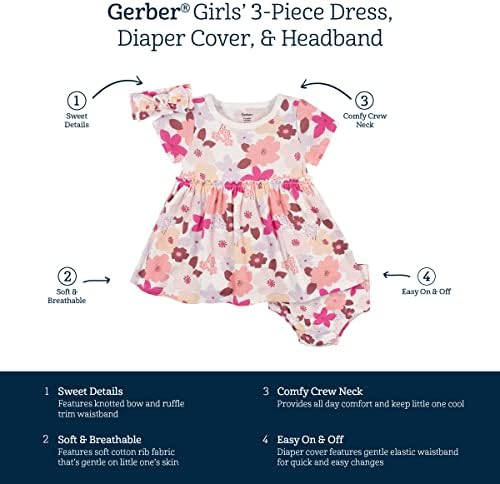 Комплект от 3 теми за новородените момичета Gerber, своята практика за памперси и превръзки за главата