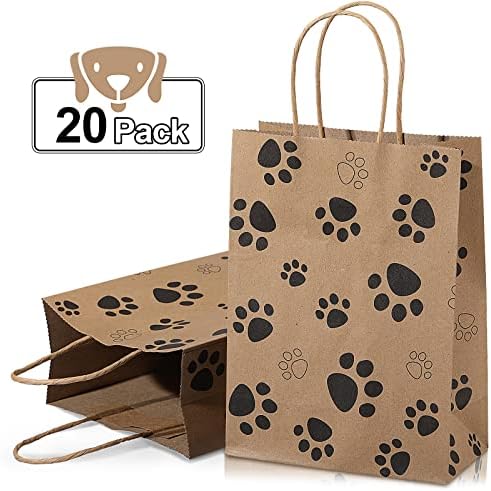 Подаръчни пакети с отпечатък от лапа кученце, 20 бр., с хартиени въртящи се дръжки, Подаръчни Пакети за кучета, Хартиени