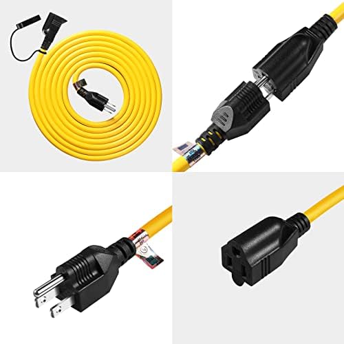 Удължител за вътрешна и външна употреба с дължина 50 Метра, Жълта вилица 14AWG / 15A с 3 шипа, Сверхпрочный Електрически кабел