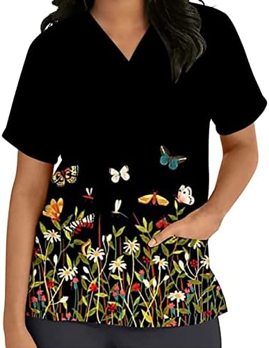 Комплект Ризи, Дамски Блузи Свободно Намаляване на Дамски Летни Блузи с Къс Ръкав, Ежедневни Работно Облекло С Флорални