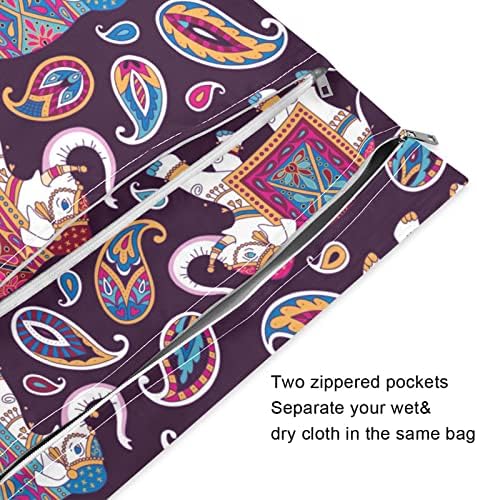Kigai Индийски Слон Водоустойчив Влажна чанта за Филтър да Пере Пелени за Многократна употреба Мокри и Сухи Чанти с 2 Джоба