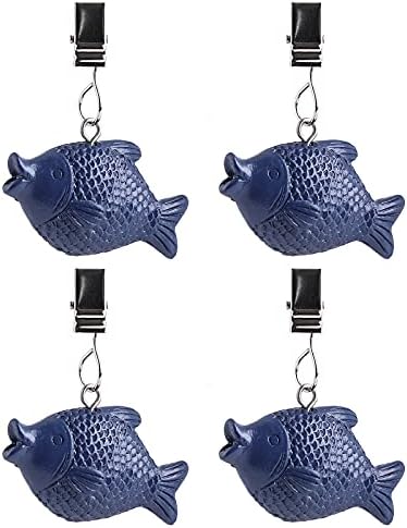 Домашен комплект TwoFish от 4-те Скоби за утяжелителей за покривки за маса във формата на Синята Рибка, Щипки за Покривки за